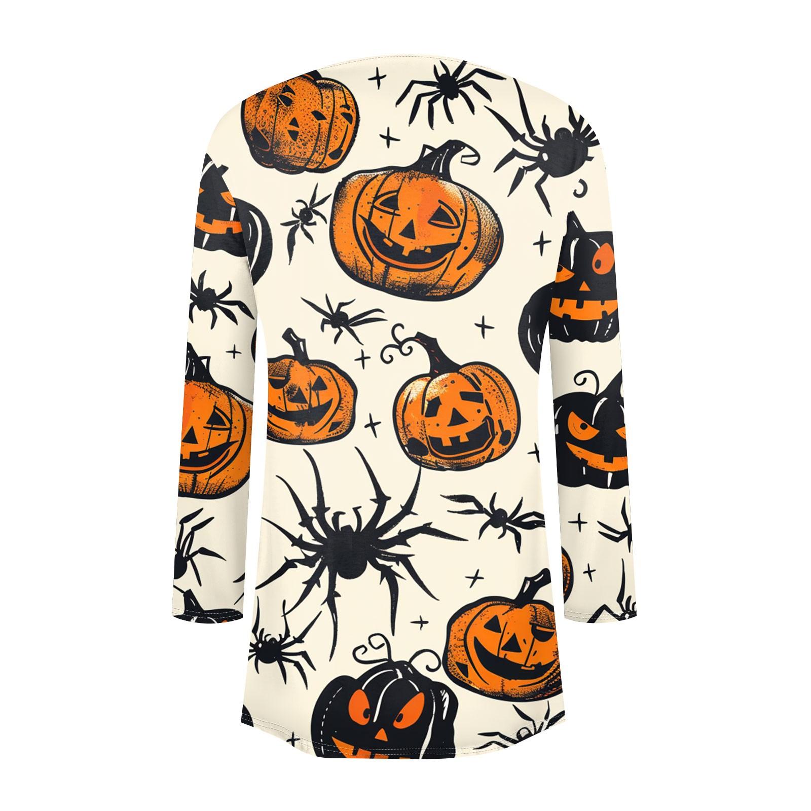 Женская модная повседневная куртка-кардиган средней длины с принтом на Хэллоуин — фото 5