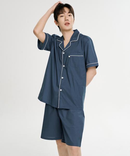 [May Flower] Classic Navy Short-Sleeve Pure Cotton Men's Big Size Pajama Set [Shipped from Korea] 100% Authentic