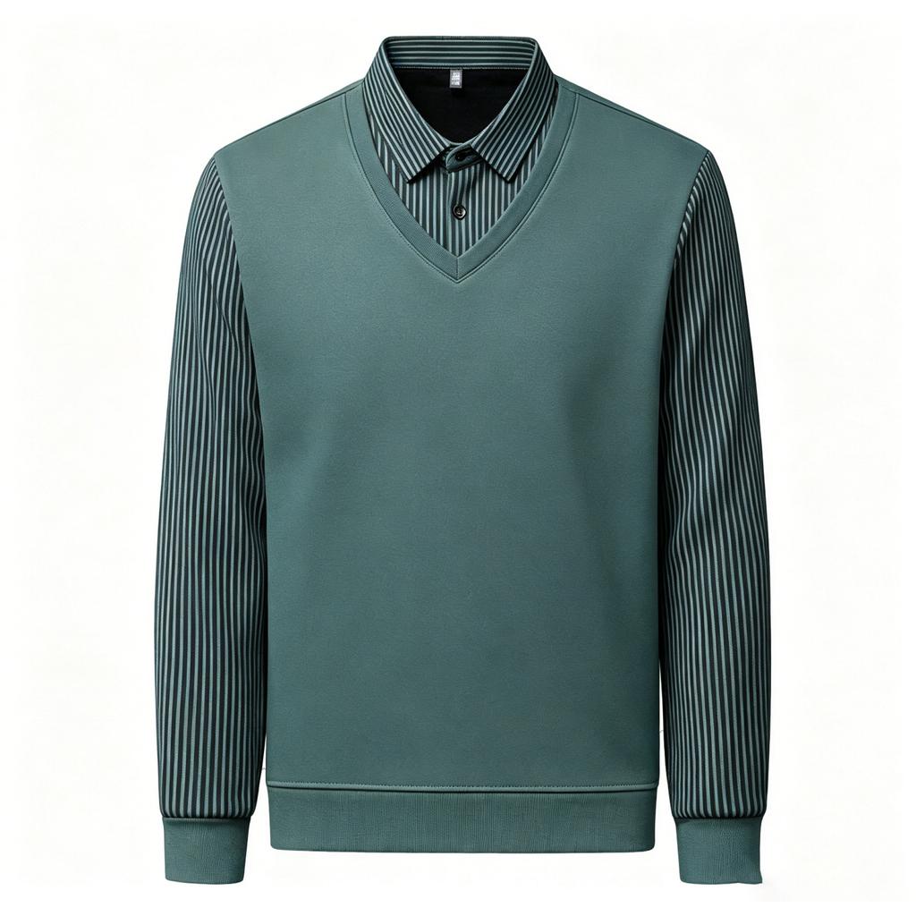 Men's Casual Loose Fit Faux Sweatshirt with Turn-Down Collar for Fall and Winter