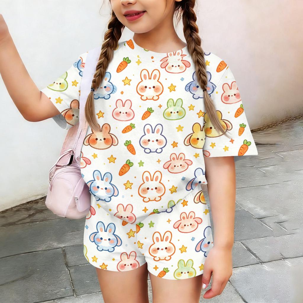 Kids Casual Short Sleeve Top and Shorts Set Animal Print Comfortable Summer Outfit Lightweight Soft Fabric Breathable Design