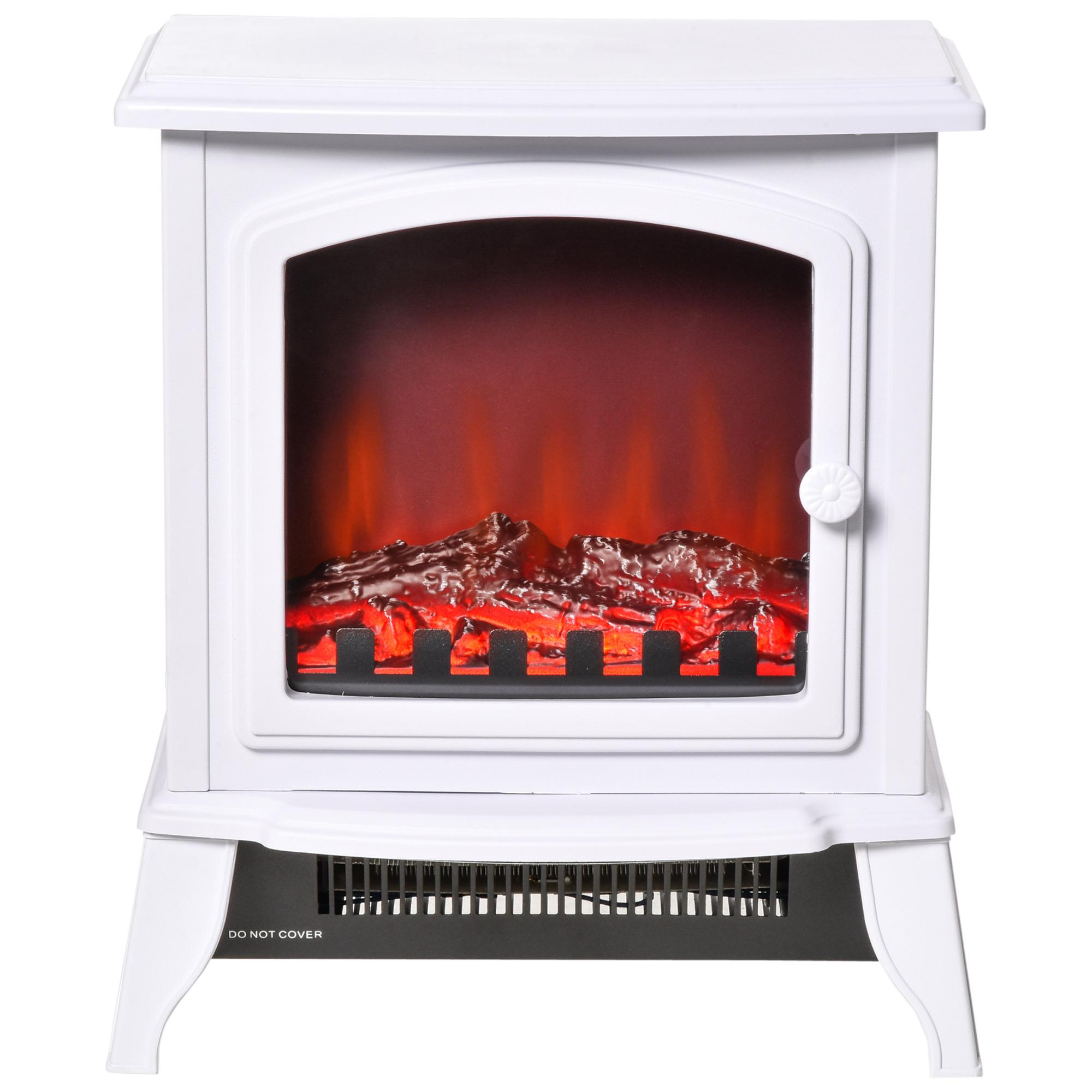 Cheminée Électrique Autoportante Effet Flamme 2 Modes de Chauffage 1000W 2000W Verre Trempé Blanc 36.5x24x45.5 Cm