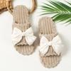 Fashion Bowknot Decor Flat Home Slippers Women Indoor Corduroy Soft Sole House Slides Shoes Woman Non Slip Open Toe Cotton Slippers