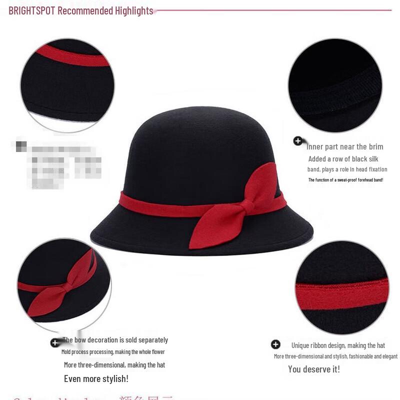 Women's Retro Wool Felt Hat with Leaf Bow