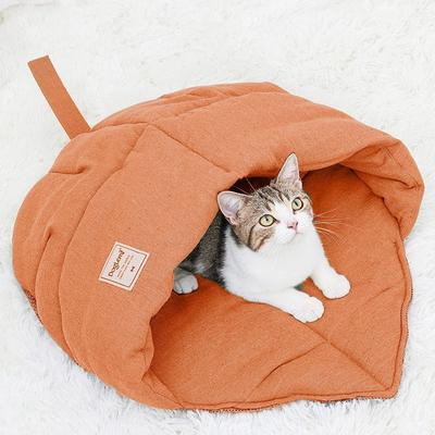 Neuer Leinenstoff Katzen-Schlafsack Weiches Haltbares Blatt-Nest Waschbare Hülle Anti-Angst Thermisch Waschbares Bett Welpen Kätzchen