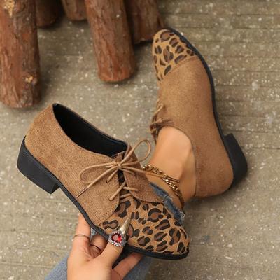 Large Size Casual Doudou Shoes Women's Autumn and Winter New Side Lace-up Leopard Print Mary Jane Shoes Casual Single Shoes