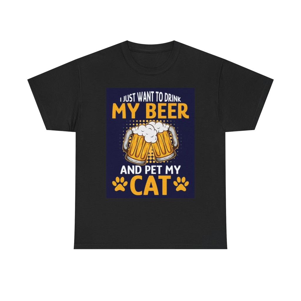 Men's and Women's T-shirts Drinkin Beer With My Cat Funny