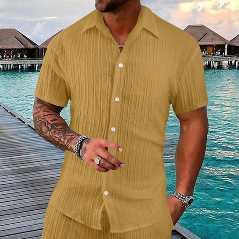Summer Men's Casual Loose-Fit Short-Sleeved Cardigan Beach Shirt