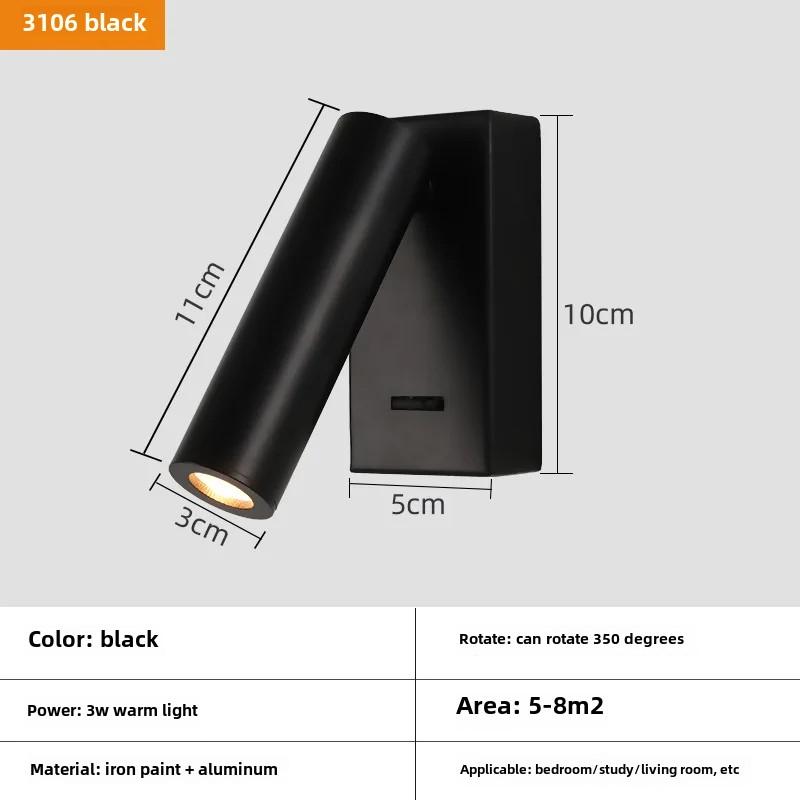 Anti-glare Bedroom Bedside Wall Lamp Hotel Bedside Reading Small Spot Light Indoor Simple with Switch Background Wall Lights