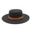 French Double Belt Buckle White Woolen Hat Flat Top Top Hat Female British Retro Style Wide Brim Felt Hat