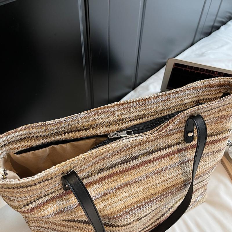 Regenbogen Stroh Gewebte Handtasche Damen Gewebte Schulter Unterarmtasche