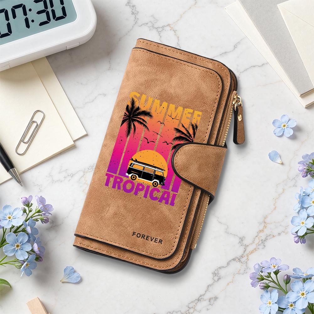 Tropical Summer Printed Long Wallet Retro Fashion Casual Card Holder Portable Daily Use Purse 