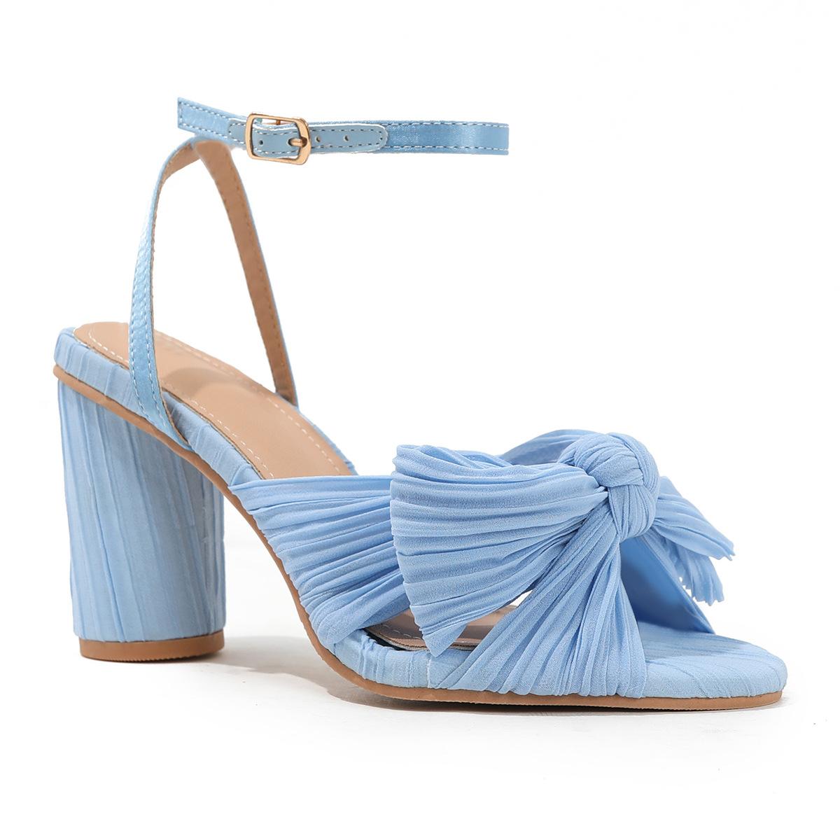 

fashion Fashion Summer Solid Sandals High Chunky Heels Open Toe Big Size 46 Butterfly Knot Elegant Weeding Party Women Shoes 39