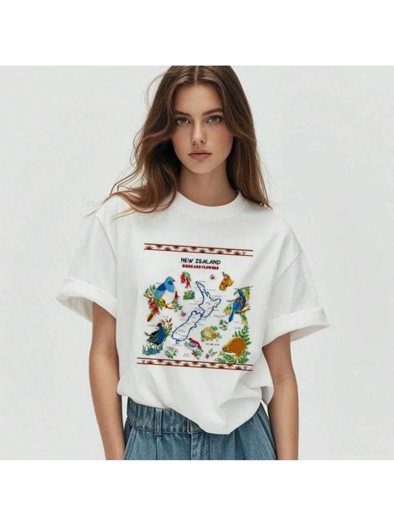 805 New Zealand Summer New Cartoon T-Shirts Harajuku Short Sleeve Loose OCasual Tops Unisex O Neck All Match Casual Tees