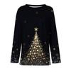 Women's Fashion Casual Slit Hem Round Neck Long Sleeve Loose Printed T-Shirt Ladies Top Christmas