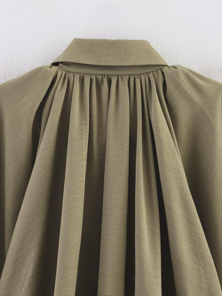 European and American Women's Loose Puff Sleeve Bomber Jacket with Turn-Down Collar