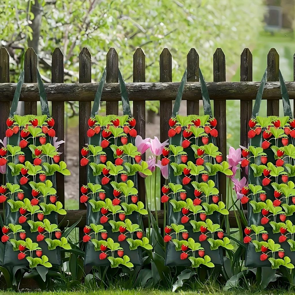 Bolsas de Cultivo para Plantas Colgantes de 3 Piezas con 8 Bolsillos, Macetero Vertical para Jardín, Bolsas de Plantación para Fresas y Verduras, Tela Duradera, Bolsas de Crecimiento 25x60cm