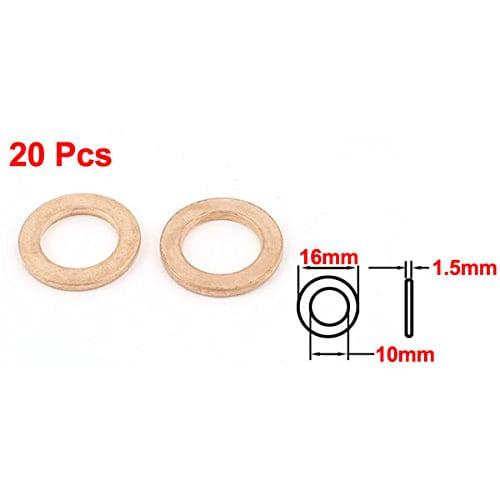 uxcell Copper Washers, 20pcs, 10mm X 16mm X 1.5mm, Flat Ring Gasket Fittings