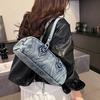 Denim Baguette Shoulder Bag For Women With Vintage Style And Zipper Closure For Daily Use