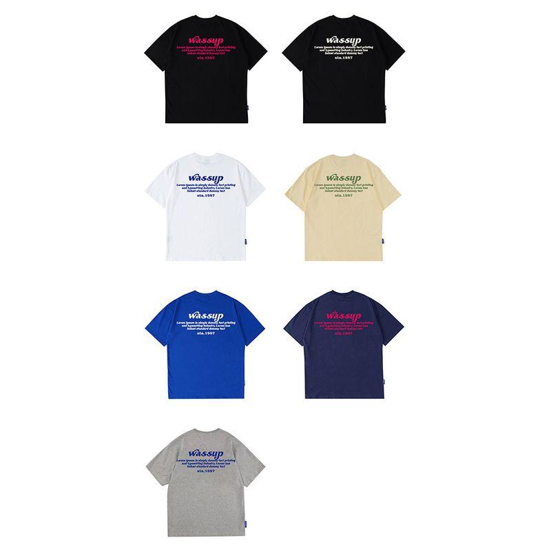 Wassup Heods American-Style Heavy Letter T-Shirt for Men, Summer 2024 New Trendy Brand, Loose Short-Sleeve for Couples