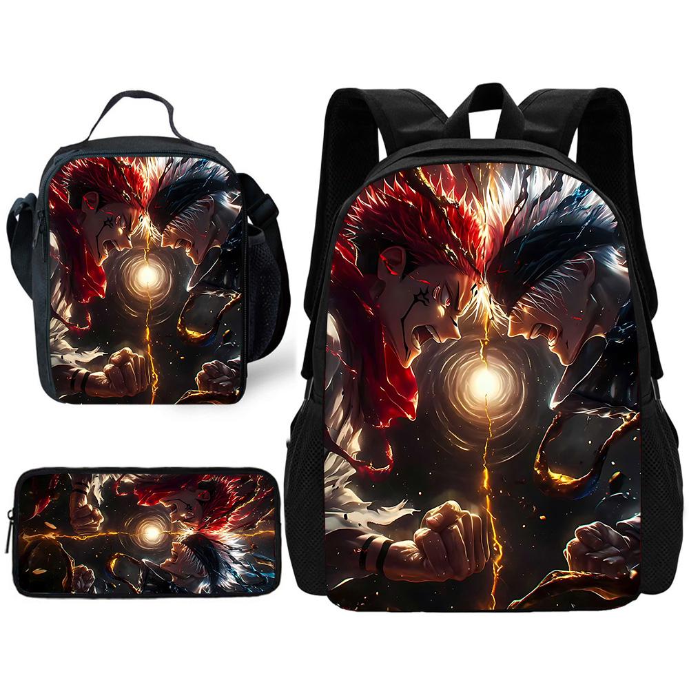 Anime J-JujutsuS K-KaisenS Child School Backpack with Lunch Bags ,Pencil Bags ,School Bags for Boys Girls Best Gift