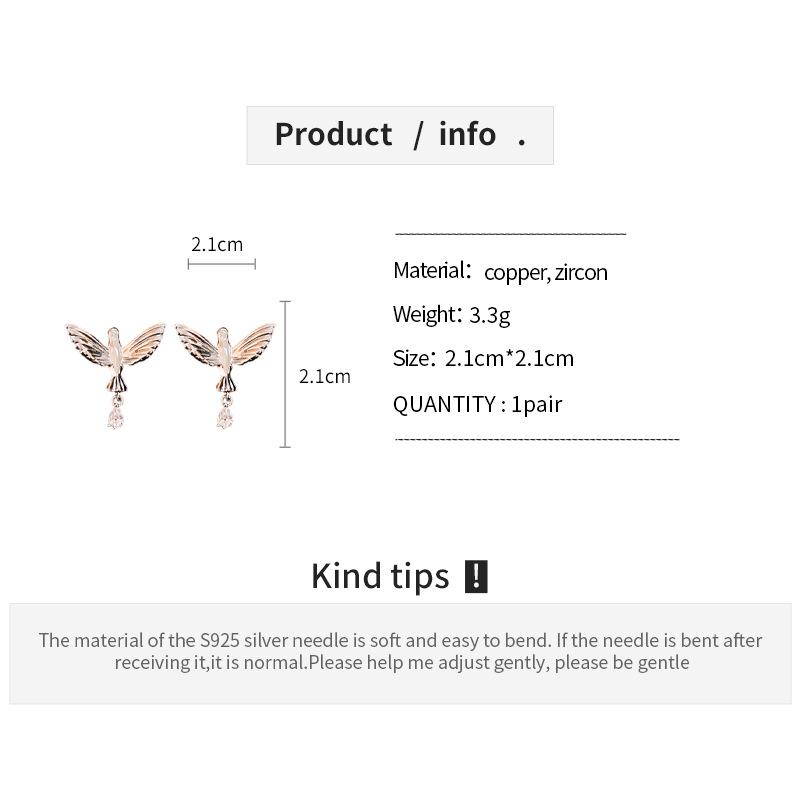 Zinc Alloy Needle Fashion Zircon Bird Earrings Light Luxury Design Drop Earring Commuting High End Zircon Wholesale for Women