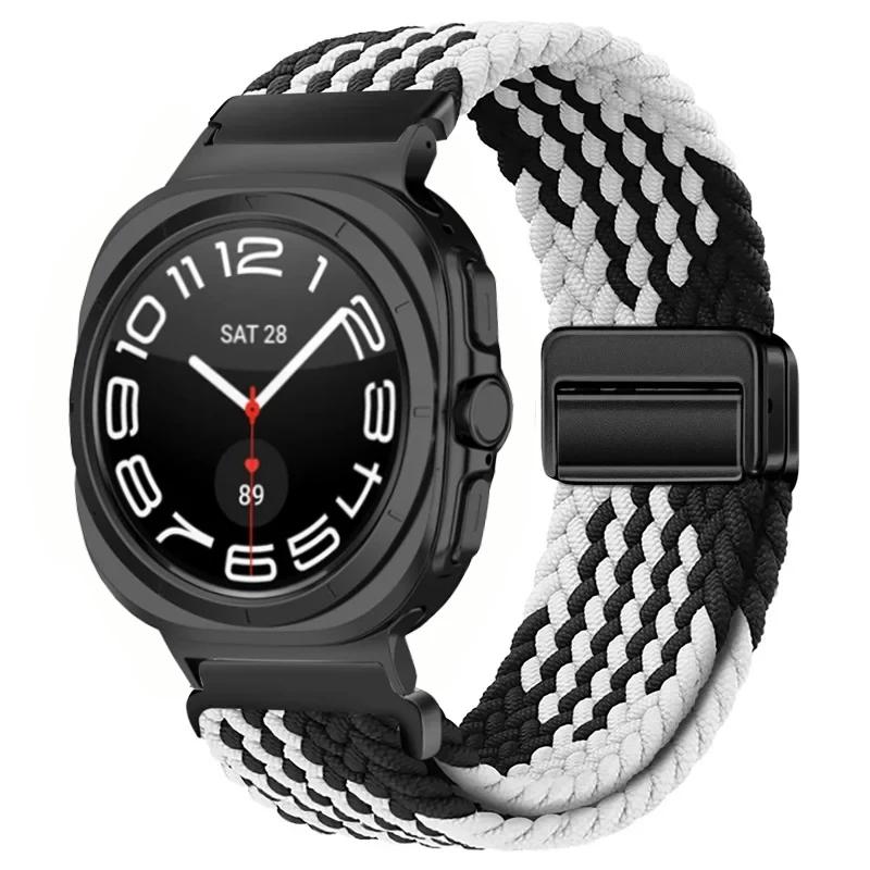 Gevlochten Nylon Lusband Voor Samsung Galaxy Watch Ultra 47mm Magnetische Armband Polsband voor Galaxy Watch 8 Ultra 2026 47mm Band