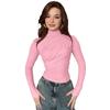 Women's Fall Solid Color Slim-fit Long Sleeve Base Top Sexy Spice Pleated Tight T-shirt