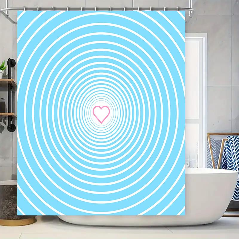 

Blue White Shower Curtain Striped with Heart Pattern for Bathroom Decor Waterproof Decoration Bath Mat Set Accessories 90x180cm