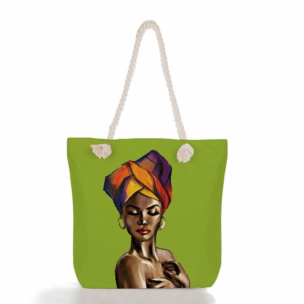 "Women's Lightweight Printed Handbags: Stylish Rope-Strap Shoulder Bags for a Versatile Beach Look"