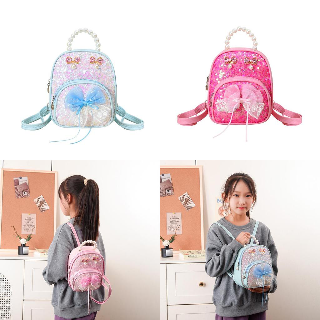 Kids Girls Pu Butterfly Bow Mini Backpack For School And Casual Use