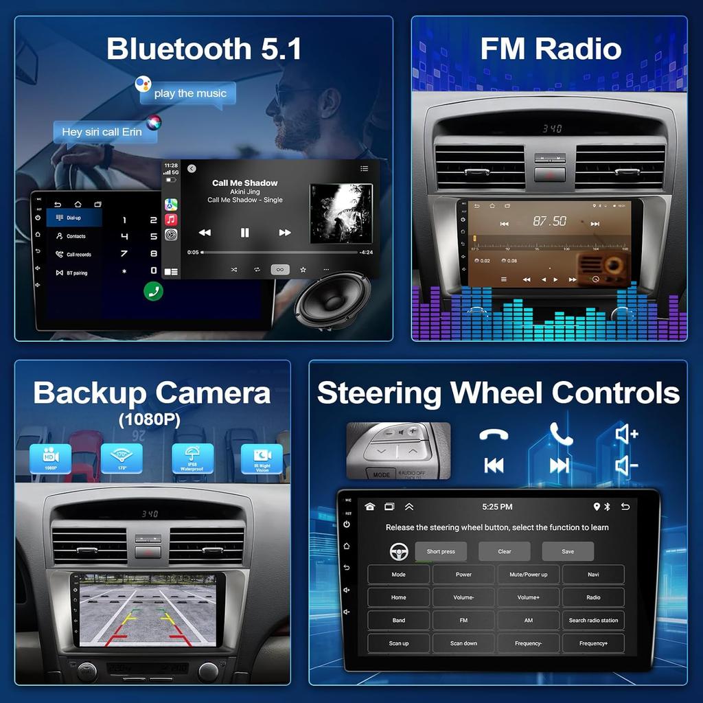 Android Car Radio for Toyota Camry 2006-2011, 9' Touchscreen with Wireless CarPlay, Android Auto, GPS, WiFi, Bluetooth, Backup C