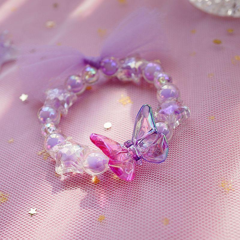 

Japanese Style Children Crystal Pearl Girls Elastic Bracelet Purple Clear Yarn Butterfly Bracelet