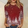 Women's Casual Fashion Christmas Print Three-Quarter Sleeve Top