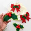 Christmas Bow Decoration Red Fruit Berries Green Leaves Hanging Ornaments DIY Xmas Trees Pendant for Holiday Home Party Decor