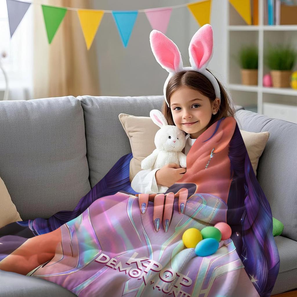 K-Pop Hot Anime Lovely Rumi Print Fleece Throw Blanket Fans Must-Have Gift Quality Soft Warm Blanket for Travel Picnic Home