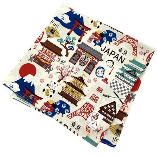 Kyouyu Made Japan Small Furoshiki Cotton 100 Approximately 5050cm Bento Cloth Machine Washable Japanese Pattern Hello Nippon White