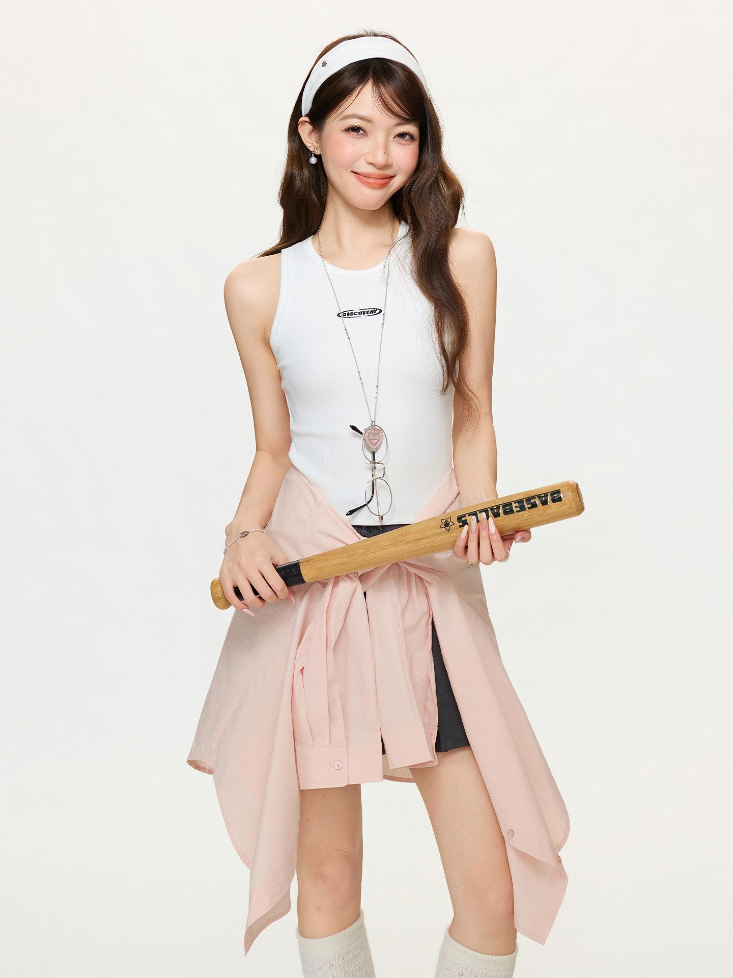 

American design letter printing crew neck font vest women s spring summer slim short sleeveless top S белый