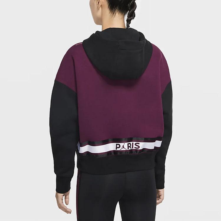 Jordan Paris Saint-Germain Fleece-Lined Warm Sports Pullover Hoodie Women Tops Bordeaux CU5282-610