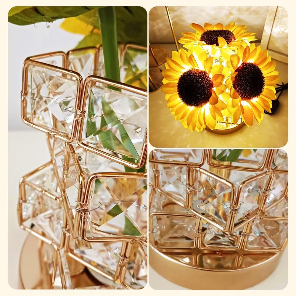 Nightstand Table Lamp Rechargeable Bedroom Bedside Decorative Lamp Crystal Flower Rose For Girl Valentine's Day Birthday Gift