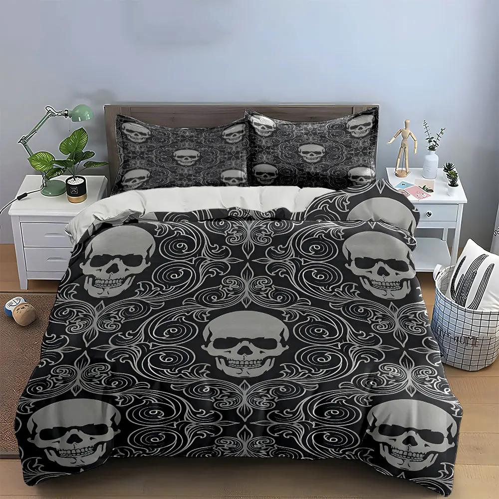 "Skull Pattern Three-Piece Set" Multiple sizes kid's and adults' bedroom Exquisite 3PC bedding set gift