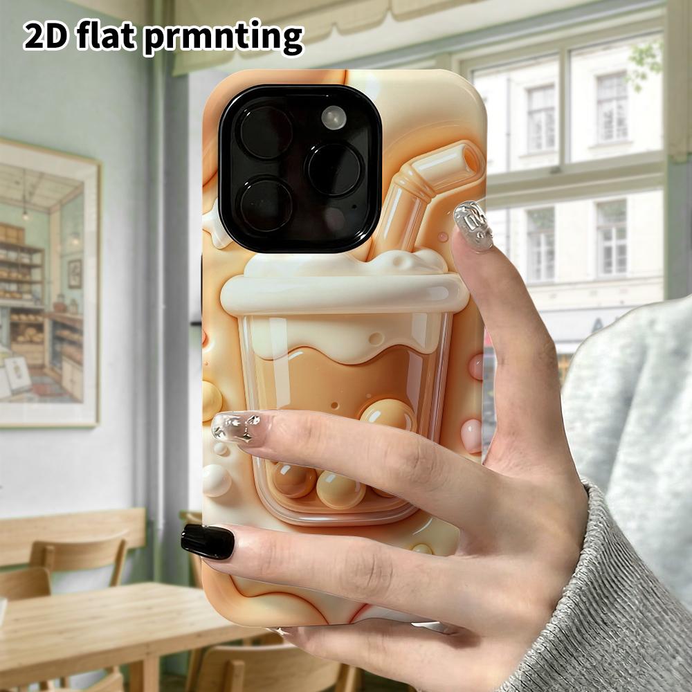 Phone Case: 2D flat design suitable for iPhone 18 17 16 15 14 13 Pro protective case, bubble tea, perfect Christmas and Halloween holiday gift