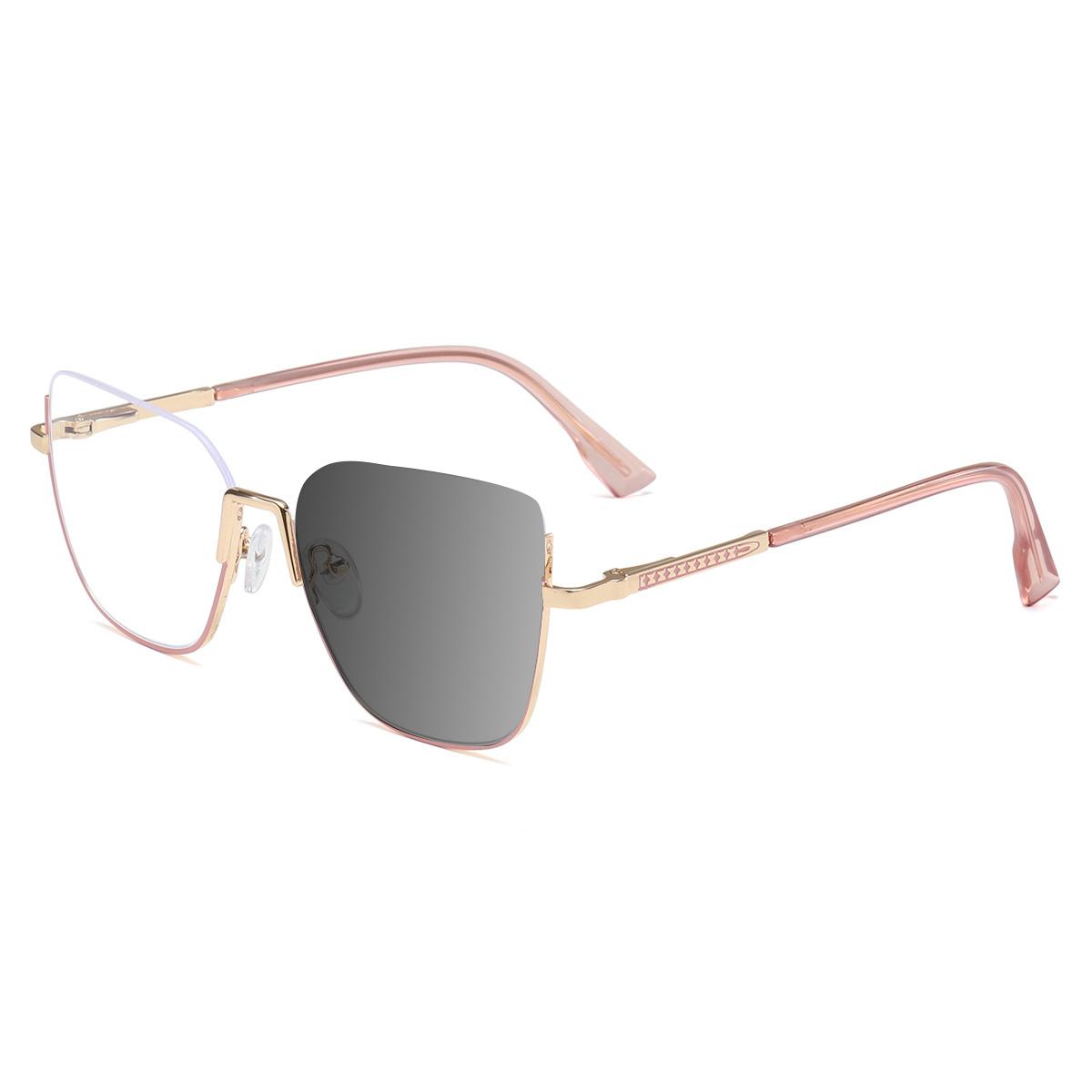 

Fashion Alloy Cat Eye Half Pink Frame Myopia Photochromic Anti Blue Ray Men Sunglasses Presbyopic Hyperopia Prescription Glasses +6.0