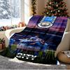 Manchester City FC Pattern Blanket for Home Decoration, Bed, Sofa, Car Travel, Camping, Suitable for All Seasons, Birthday Christmas Gift