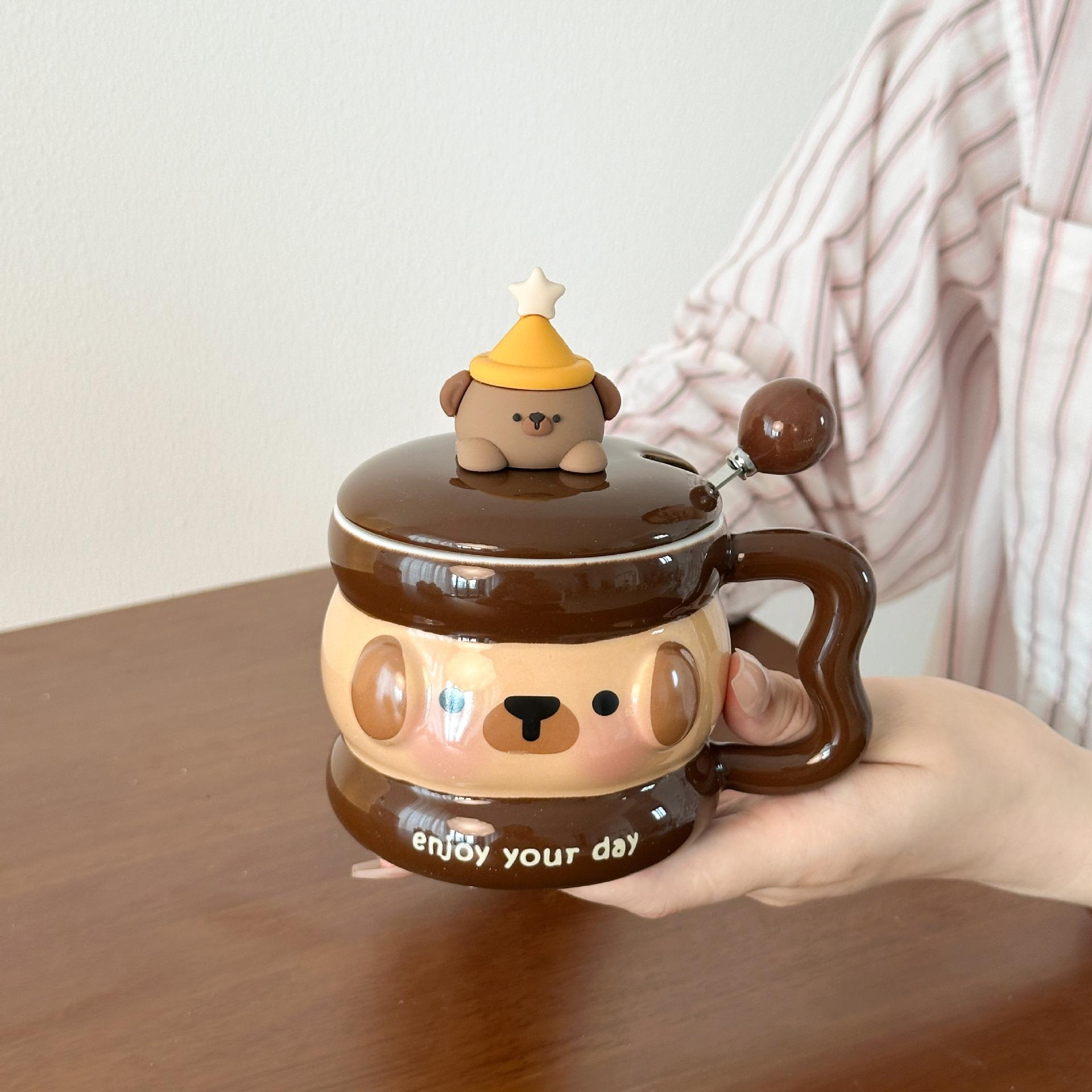 

Birthday Gifts High Looking Cute Birthday Hat Bear Mug with Lid Practical Water Cup Souvenir for Girls 301-400ml