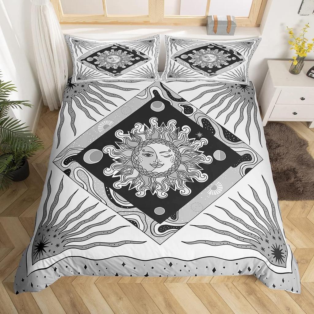 Sun and Moon Psychedelic Duvet Cover Set King Size Geometric Creative Colorful Bedding Children Teenagers Adult Room Decoration