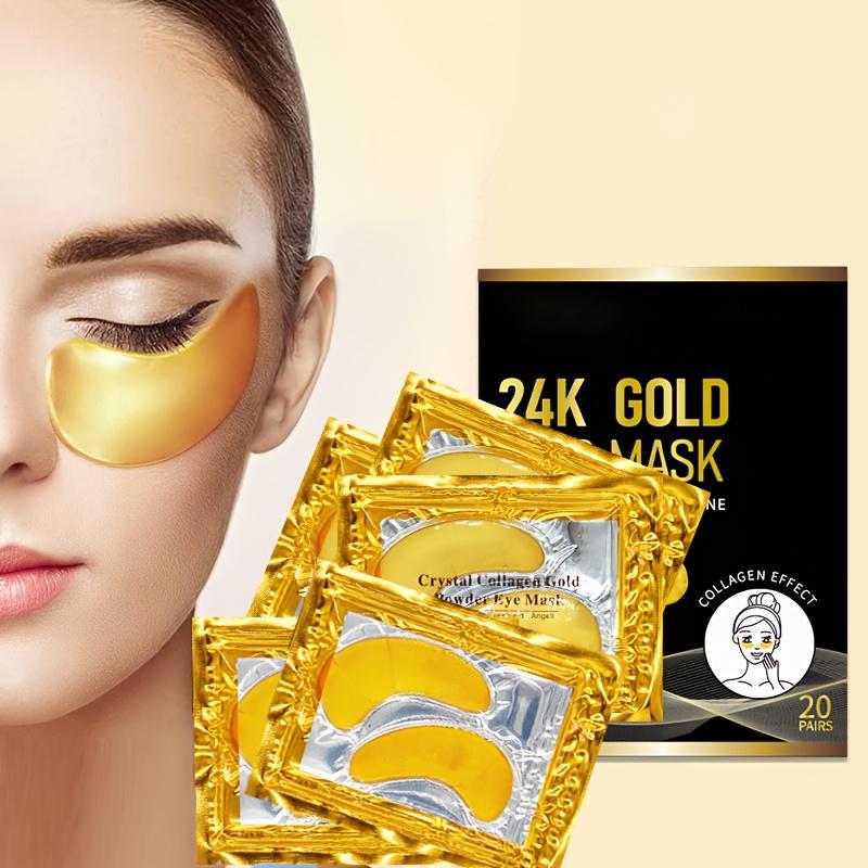 24K Gold Collagen Eye Mask (20 Pairs) - Hydrating Gel Patches for Dark Circles & Fine Lines