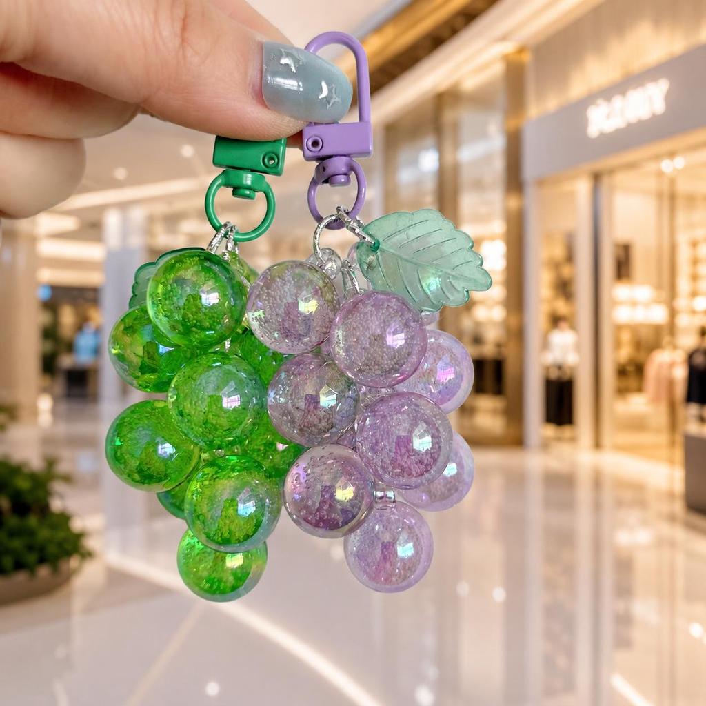Clear Acrylic Grape Keychain with Anti-theft Phone Wristband and Fruit Bag Pendant