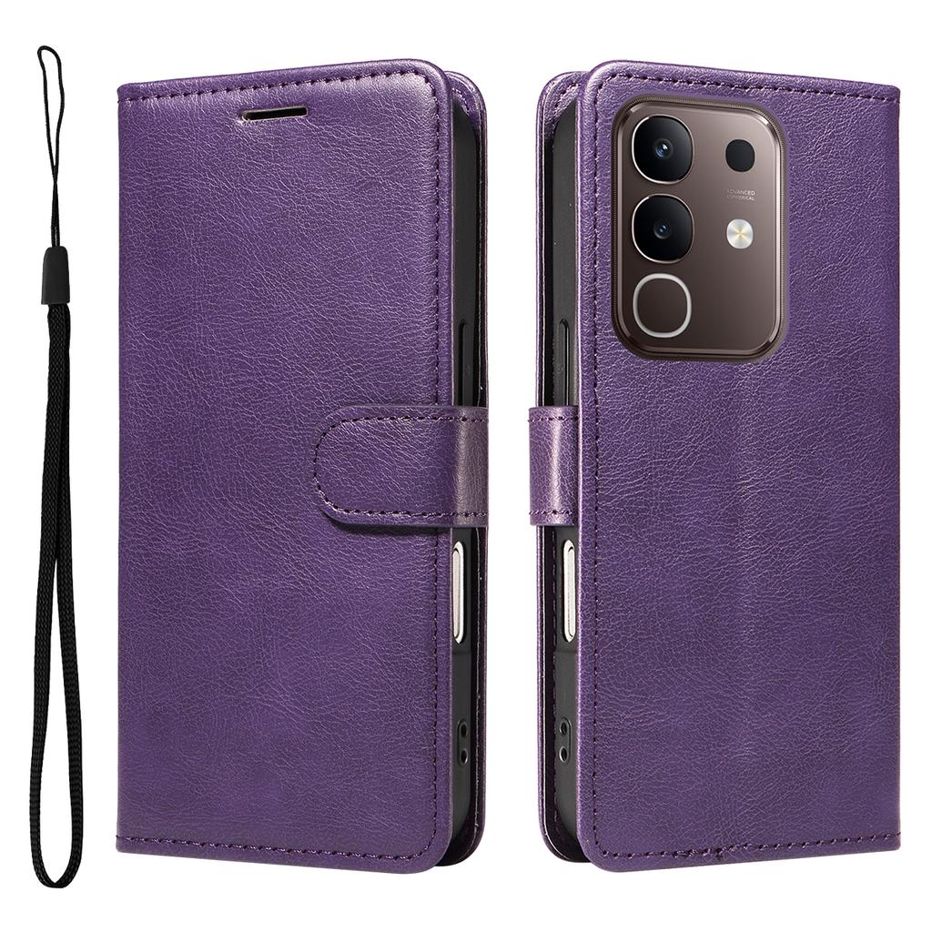 For vivo Y29 4G/vivo T4x 5G/vivo Y300t 5G Leather Wallet Case with Strap Solid Color Phone Stand Cover