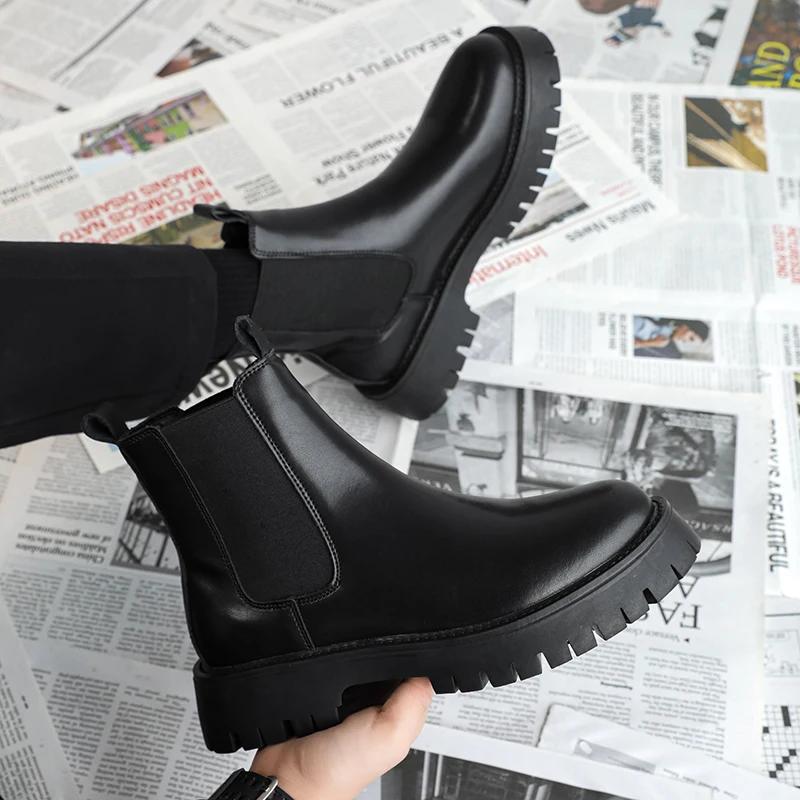 Fashion Fashion All-match Men Motorcycle Boots Outdoor Leather Mens Slip on High Top Shoes 2024 Luxury Brand Men Winter Plush Snow Boots