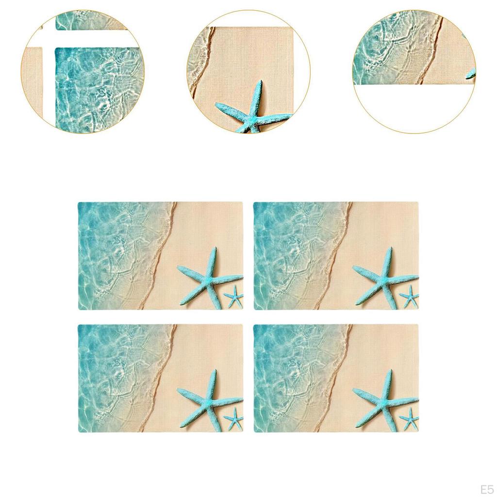 4 Stück Strand Platzset Hitzebeständige Tischsets Abwischbar Rutschfest Wasserdicht Leinen Essen